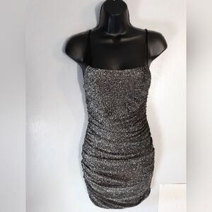 Shein black ruched glitter cami dress